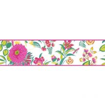 No Brand - K2 Floral Flowers Wallpaper Border Bright Modern White Pink Green Yellow