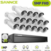Kabel Überwachungskamera PoE Kit,16CH nvr mit 3MP× 16 Sicherheitskamera Überwachungssystem,IR Nachtsicht, 24/7 Aufzeichnung,4TB hdd - Sannce