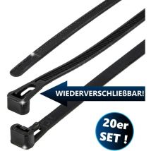 MASTERPROOF PROFESSIONAL Kabelbinder 7,2 mm x 350 mm, wiederverschließbar, 20 Stück, schwarz, UV-beständig