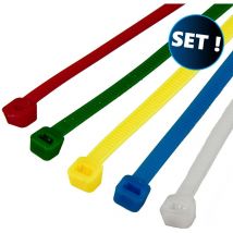 Kabelbinder-Set 4,5 x 300mm, Nylon, 50-teilig, je 10 x rot, gelb, grün, blau & weiß - Masterproof Professional