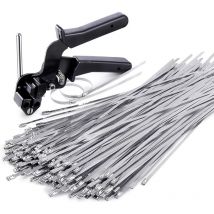 Kabelbinderpistole aus Edelstahl, Spezialwerkzeug zum Befestigen und Schneiden von Metallkabelbindern, mit 100 Stück 11,8-Zoll-Kabelbindern