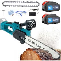 MAWIRON 12 Zoll Akku-Kettensäge – bürstenloser Motor – 5500 mAh Akku – 650 W Leistung – leicht und tragbar – inkl. 2 Ketten und Ladegerät
