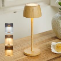 Zachvo Kabellose LED Tischlampe Holz – 5W, 300 Lumen, Touch-Steuerung, 5200mAh Akku, Spritzwassergeschützt
