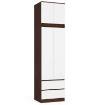 Kleiderschrank Akord S60 mit Aufsatz Wenge 60 cm 2 Türen 2 Schubladen 3 Ebenen Front Weiß B60 x H234 x T51 cm