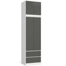 Kleiderschrank Akord S60 Mit Aufsatz Weiß 60 Cm 2 Türen 2 Schubladen 3 Ebenen Front Graphitgrau B60 X H234 X T51 Cm