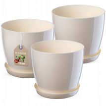 KADAX 3x Pot de fleurs 16cm Couvercle avec support Crème
