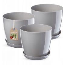 3x Pot de fleurs 16cm Couvercle avec support Gris - Kadax
