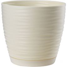 Blumentopf mit Untersetzer, aus Kunststoff, rund, 13 cm, Creme - Kadax