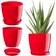 Kadax - Blumentopf Mit Untersetzer, Aus Kunststoff, Rund, 23 Cm, Rot