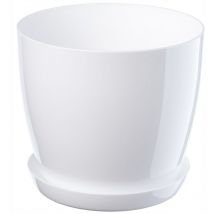 Kadax - Blumentopf, Pflanzkübel mit Untersetzer, runder Blumenkübel, 28 cm, Weiß
