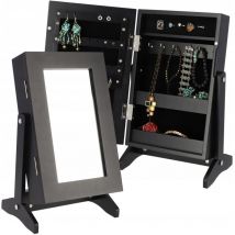 Kadax - Boîte à bijoux avec miroir, 21 x 15 x 30,5 cm, boîte en panneau mdf, boîte à bijoux avec pieds, étui à bijoux pour chaînes, bagues (noir)
