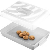 Boîte à gâteau, avec couvercle, 43 x 30 x 12,5 cm, en plastique, avec poignée, rectangulaire, pour gâteaux, muffins, gris v2 - Kadax