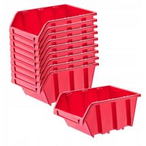Boîtes de Rangement Murales, Boîtes Empilables en Plastique pour Organiser Vos Outils, Bacs à Bec pour Garage (Lot de 10 : Rouge, 490 x 298 mm)