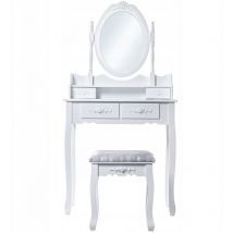 KADAX Coiffeuse Trousse de Maquillage avec Miroir LED + Tabouret Blanc 75x147cm