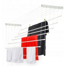 Etendoir a Linge au Plafond avec Tiges en Acier, Pratique Systeme de Sechage Suspended pour Maximiser l'espace Interieur (Blanc, 6 x 190 cm) - Kadax