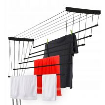 Kadax - Etendoir a Linge au Plafond avec Tiges en Acier, Pratique Systeme de Sechage Suspended pour Maximiser l'espace Interieur (Noir, 6 x 140 cm)