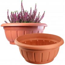 Grand Pot de Fleur en Plastique Résistant aux Intempéries, Jardinière Ronde pour Aménagement Extérieur de Jardin (Lot de 2: 20 cm, Terre Cuite)
