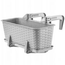 Jardinière Suspendue Extérieure 40 cm, Balconnière en Plastique Aspect Rotin avec Supports de Fixation Intégrés et Soucoupe (Gris) - Kadax