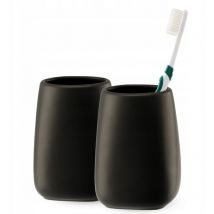 Lot de 2 gobelets en céramique pour salle de bain, brosse à dents, tasse à eau, mat (noir 2 pièces) - Kadax