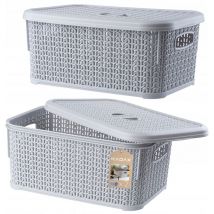 Lot de 2 paniers de rangement rectangulaires avec couvercle, 6 l, en plastique, pour salle de bain, cuisine, chambre d'enfant, gris 29x20x12,5cm