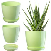 Maceta con Soporte Tapa de Plástico Maceta 14cm Verde para Flores - Kadax