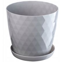 Kadax - Maceta de plástico con platillo integrado, maceta para decoración floral moderna en interiores (16 cm, gris)