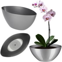 Maceta de plástico - Forma ovalada - 30 x 14 cm - Diseño moderno - Ideal para decoración de interiores y balcones - Plata - Kadax