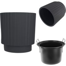 Maceta Decorativa con Inserto Interior - Redonda - Plástico - Interior y Exterior - Antracita - 30 cm - Kadax