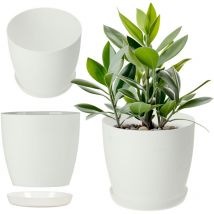 Kadax - Matte Blumentopf mit Untersetzer, aus Kunststoff, 12 cm, Weiß