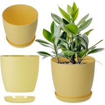 Matte Blumentopf mit Untersetzer, aus Kunststoff, 25 cm, Hellgelb - Kadax
