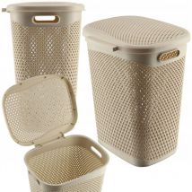 Panier à linge en plastique léger - Panier à linge en plastique - Perméable à l'air - Avec couvercle - Beige - Kadax