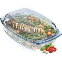 Plat résistant à la Chaleur avec Couvercle pour la Cuisson 5L, Verre Rectangulaire - Kadax