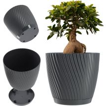 Pot de Fleur avec Support 17cm Plastique Gris - Kadax