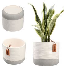 Pot de Fleur en Céramique 16cm Couvercle Blanc Gris - Kadax