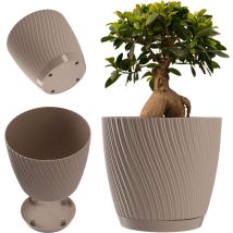 Pot de fleurs avec soucoupe - En forme de vague tridimensionnelle - En plastique - Pot décoratif pour fleurs, cactus et herbes - 15 cm - Marron