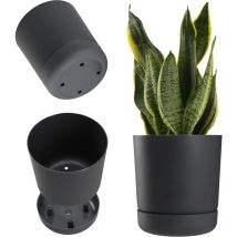 Kadax - Pot de fleurs avec soucoupe - Pot à plantes en plastique minimaliste - Pot décoratif pour fleurs, cactus et herbes (13 cm, anthracite)