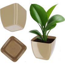 Pot de fleurs en plastique ø 8-20 cm 11 couleurs élégant pot pot de fleurs pot de fleurs protection pour bureau (15,5 cm, beige) - Kadax