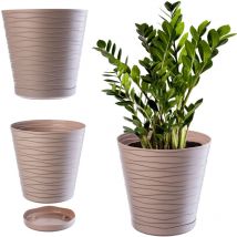 Kadax - Pot de Fleurs en Plastique avec Soucoupe Incorporée, Pot de Plantes avec Conception Raffinée pour la Décoration d'Intérieur (13 cm, Beige)