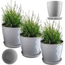 Pot de Fleurs en Plastique avec Soucoupe, Pot de Plante pour Une Décoration Florale Moderne dans l'espace Interieur (Lot de 3 : Gris, 30 cm) - Kadax