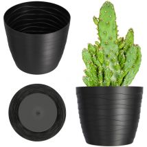Pot de fleurs en plastique - Diamètre : 11 à 19 cm - 7 couleurs - Simple - Pot de fleurs moderne - Protection robuste - Diamètre : 15 cm - Noir