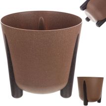 Pot de fleurs rond en plastique avec insert intérieur, pot de fleurs décoratif pour l'intérieur et l'extérieur (marron, 18 cm) - Kadax