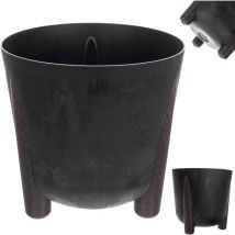 Pot de fleurs rond en plastique avec insert intérieur, pot de fleurs décoratif pour l'intérieur et l'extérieur (noir, 30 cm) - Kadax