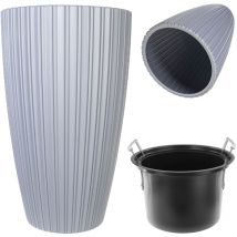 Pot de fleurs rond - Pot de fleurs décoratif avec insert intérieur - En plastique - Pour l'intérieur et l'extérieur - Gris - Kadax