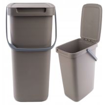 Poubelle avec couvercle et poignée, en plastique, pour le tri sélectif, rectangulaire avec couvercle à charnière (marron, 12 l) - Kadax
