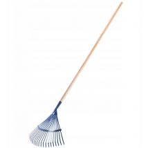 Kadax - Râteau en acier, râteau à long manche en bois, râteau à fil réglable, râteau à feuilles à tête large, râteau à herbe (ruban, bleu)