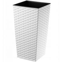 Rattan Blumentopf, Pflanzkübel mit Einlage, 19 cm, Weiß - Kadax
