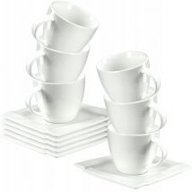 Kadax - Set de 6 tasses à café en porcelaine et 6 soucoupes - 220 ml - Avec soucoupe - Tasses à café à parois épaisses (blanc)