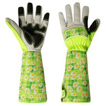 Gants De Jardinage Manches Longues Protection du Poignet Travail De Jardin élagage Rose Jardinier Gants De Protection Unisexe Une Paire (fleur verte)