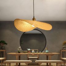 Shmshng - Lot de 1 Suspension en bambou tissé à la main Lustre à chapeau simple Plafonnier Plafonnier Lustre en bambou naturel pour salle à manger,