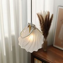 Lustre coquillage rustique pour chambre à coucher, luminaire suspendu français avec chaîne réglable, plafonnier à 1 lumière pour salle à manger,